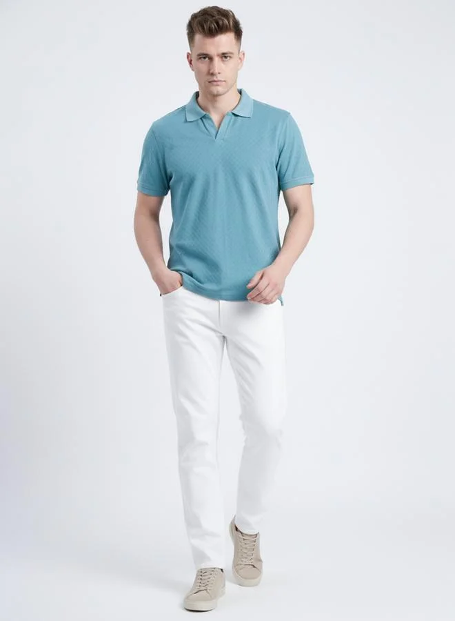 Clans&Hans Men Green Textured Short Sleeve Polo